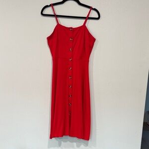Elegant Red Button-Down Midi Dress